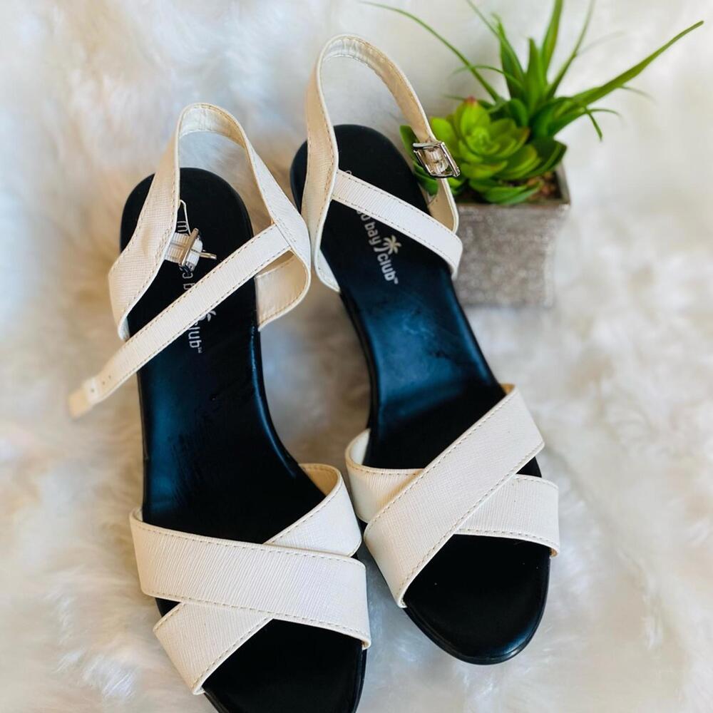 Women's White and Black Wedge Sandals